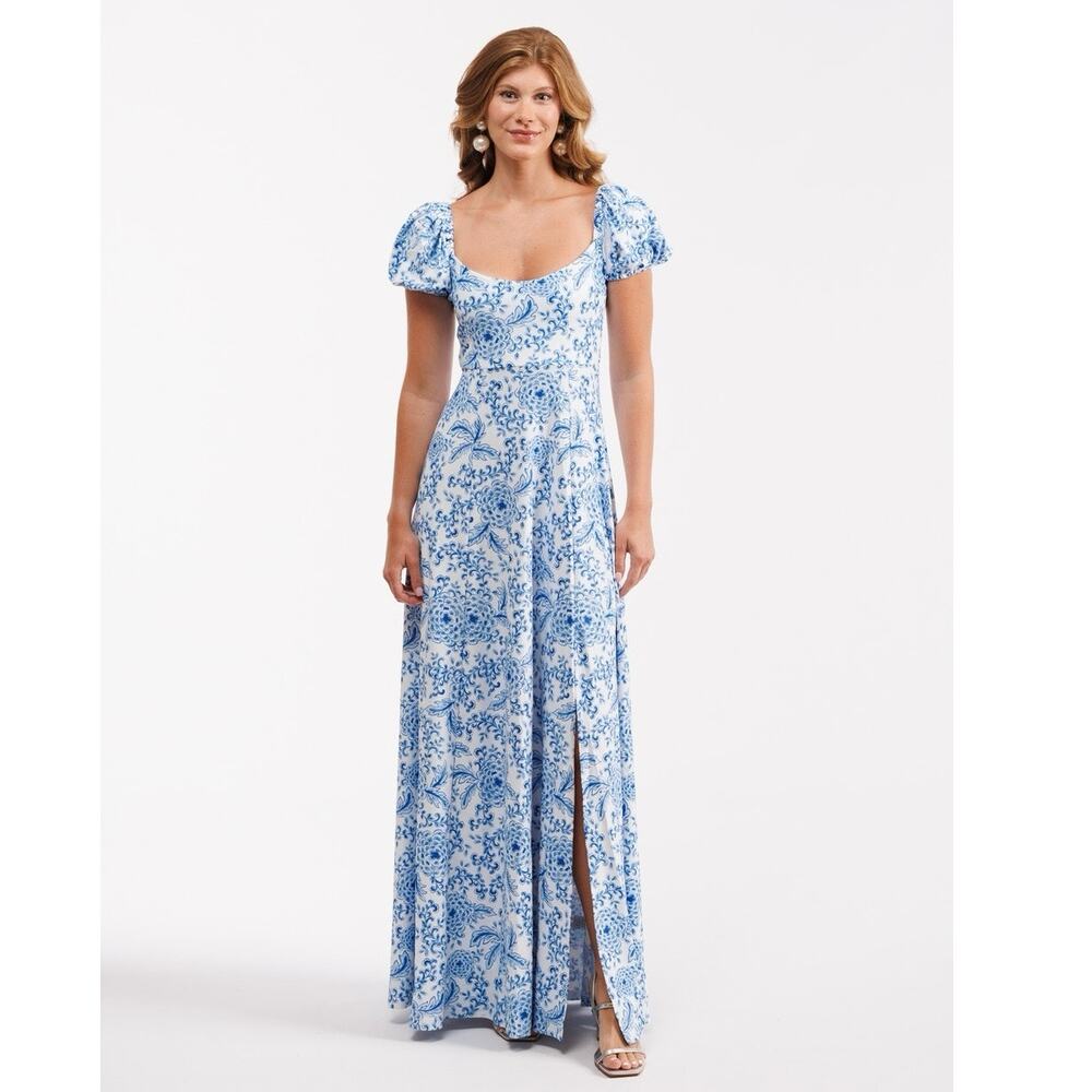 Smith & Quinn NWT Blue White Floral Zinnia Love Elizabeth Maxi Dress Size Large